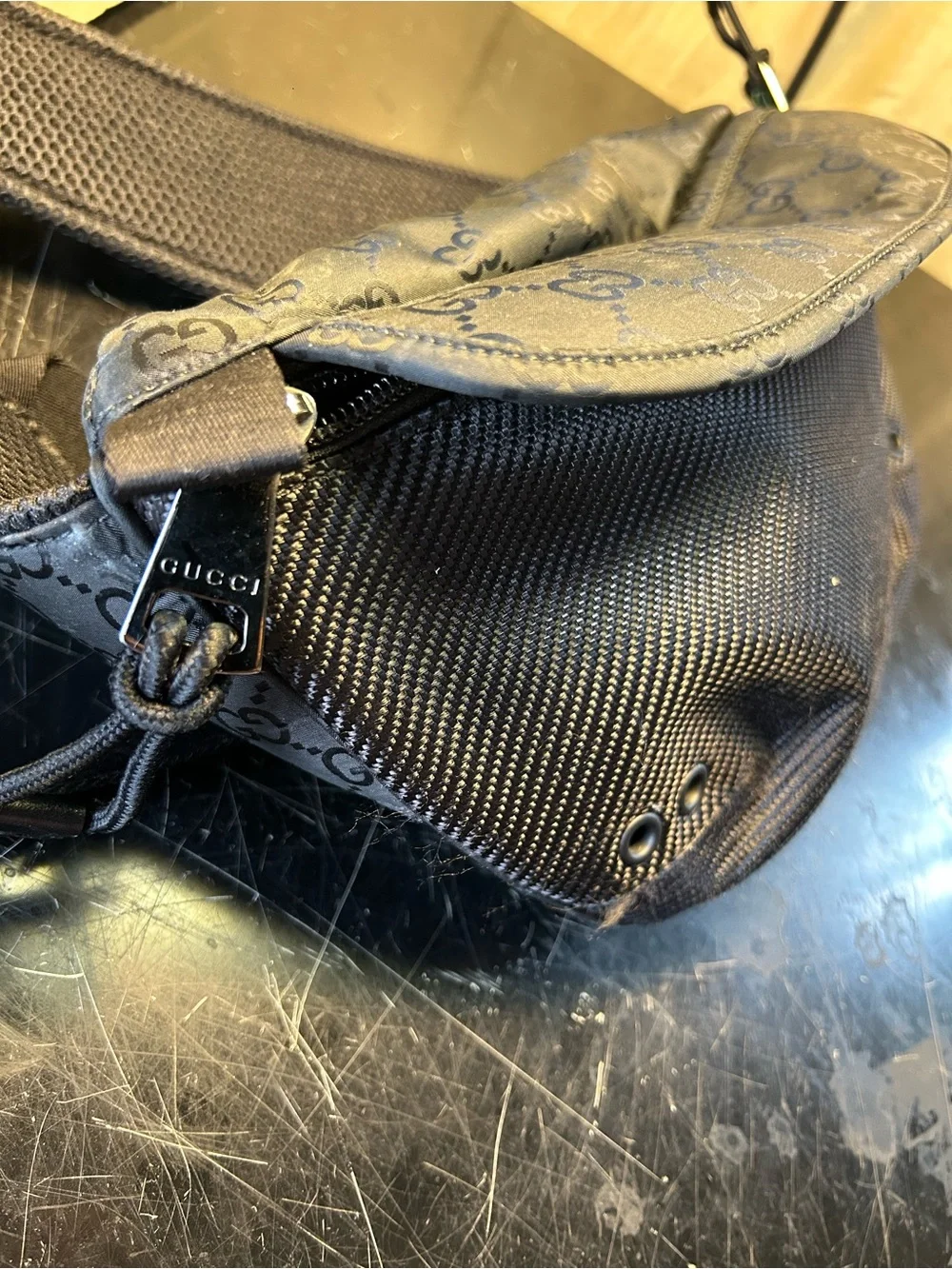 Gucci Black Nylon Belt Bag with Green-Red Web Accent